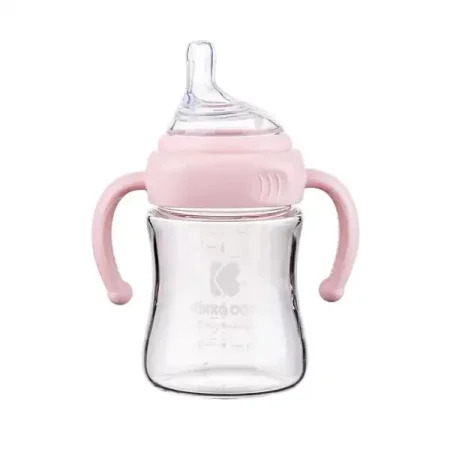 Kikka Boo staklena bočica za bebe 180ml Pink roza flasica sa ruckama
